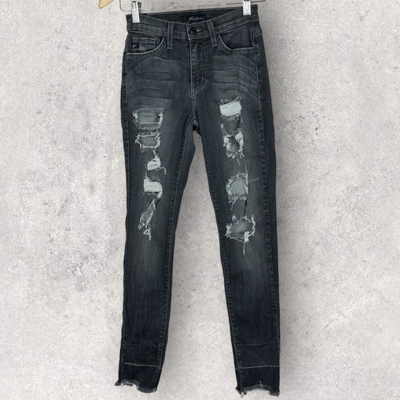 Kancan USA Distressed Raw Hem Black Ankle Skinny‎ Stretch Jeans Size 26 Denim - Picture 4 of 12